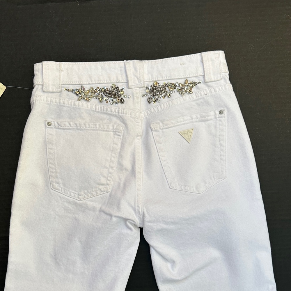 New Guess White Flare Jeans with Floral Embroidery SZ 26 - Picture 9 of 11